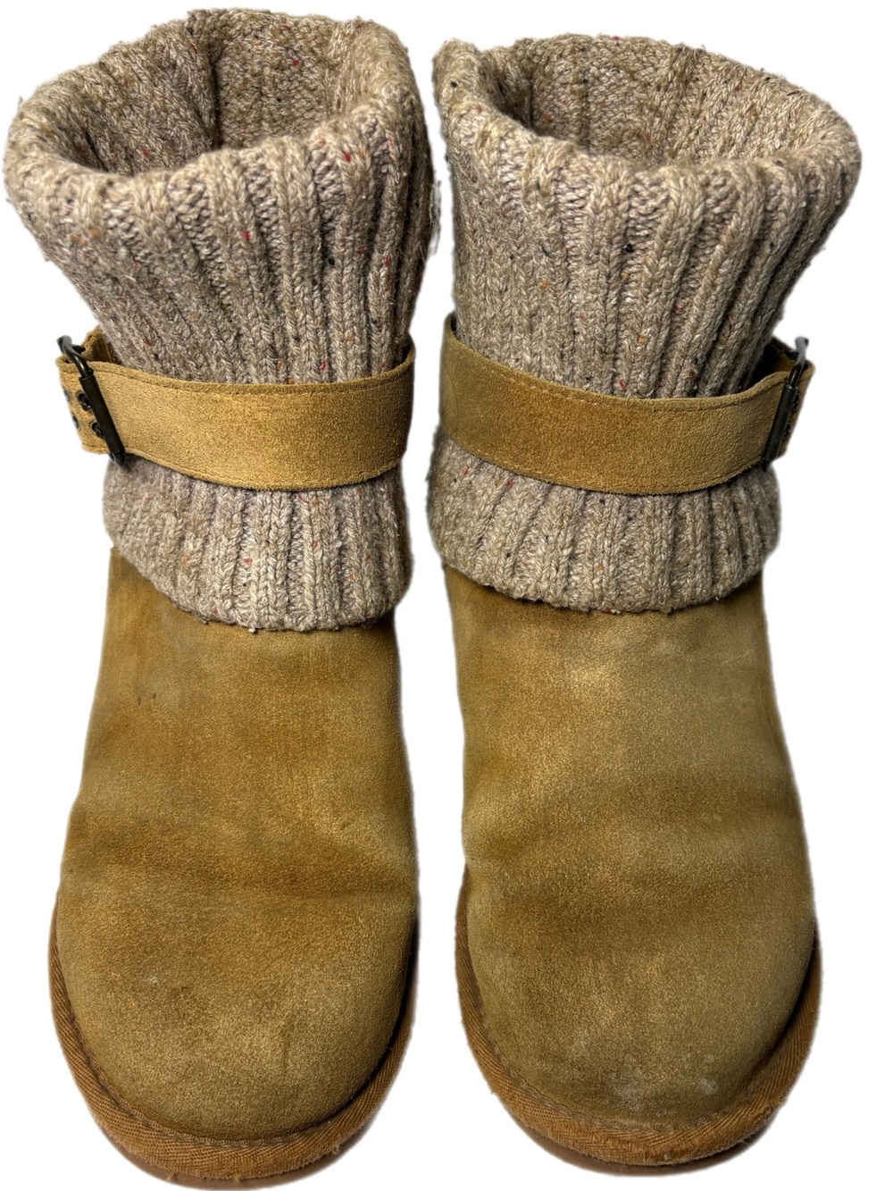 UGG Women's Tan Suede Knit-Cuff Ankle Booties